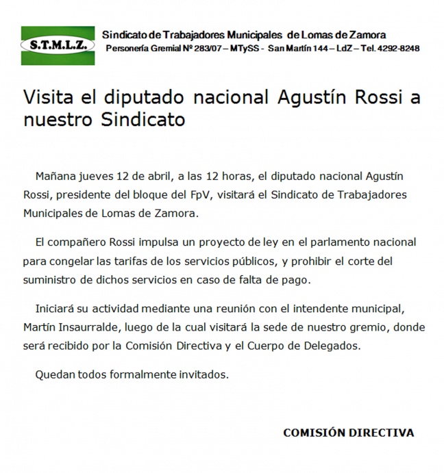 Visita de Agustin Rossi en el sindicato